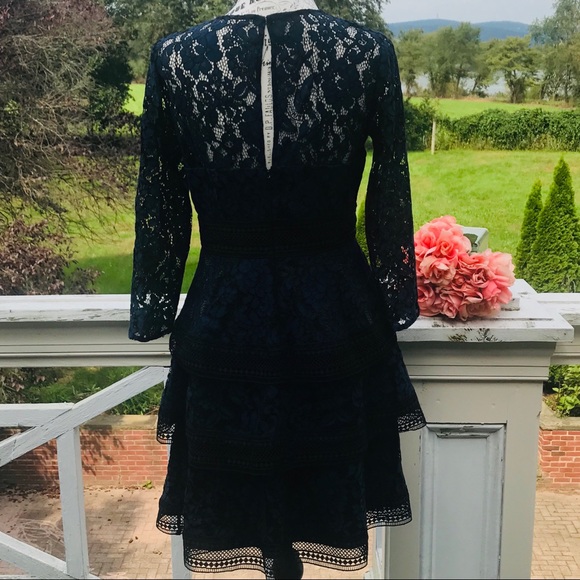 ELIZA J Lace Fit & Flare Dress Navy & Black Sz 6 - Picture 5 of 8